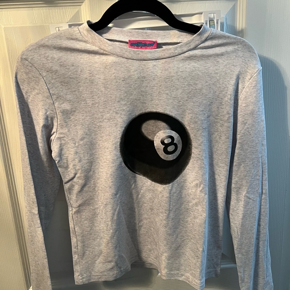 Edikted Gray Long Sleeve Tee with Black 8-Ball Design
